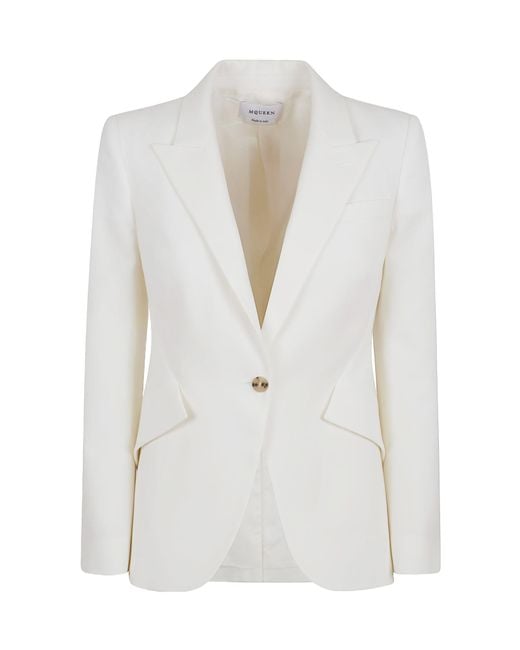 McQueen White Single-Breasted Tailored Blazer