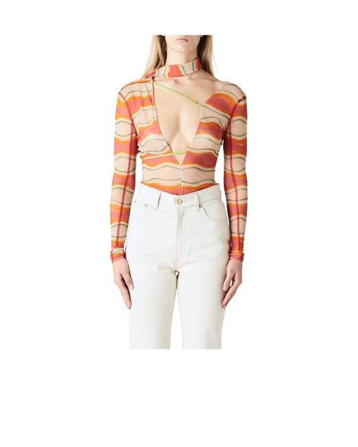 Jacquemus Orange Le Abanaba Semi-Sheer Bodysuit