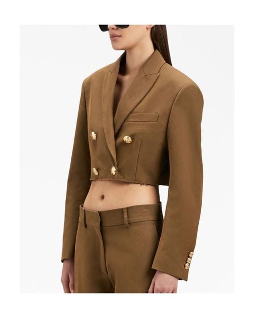 Palm Angels Brown Raw-Cut Hem Cropped Jacket