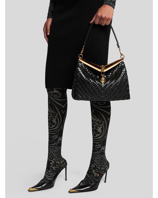 Etro Black Medium Woven Vela Shoulder Bag