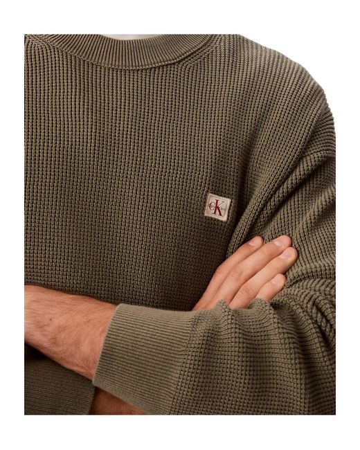 Calvin Klein Gray Cotton Waffle Knit Jumper for men
