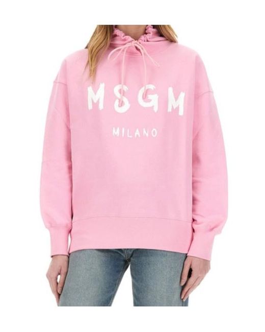 MSGM Pink Logo-Print Drawstring Hoodie