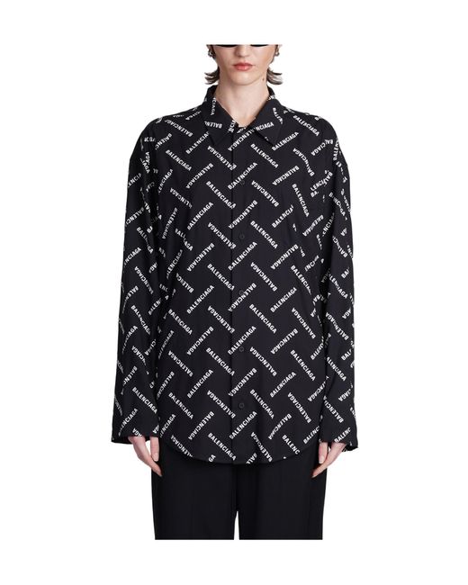 Balenciaga Black All-Over Logo Collared Long-Sleeve Shirt