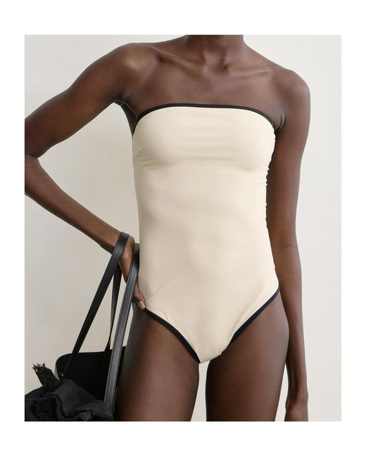 Totême Natural Contrasting-Trim Strapless Swimsuit