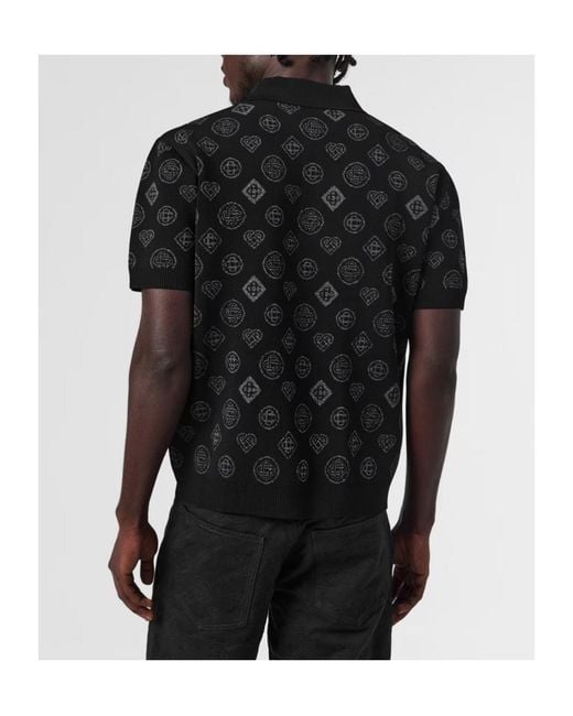 Casablanca Black Logo Embroidered Polo Shirt for men
