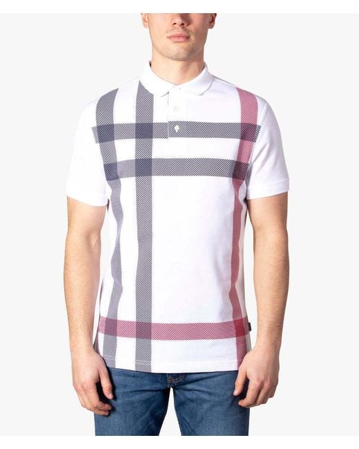 Barbour White Check Detailed Short-Sleeved Polo Shirt for men