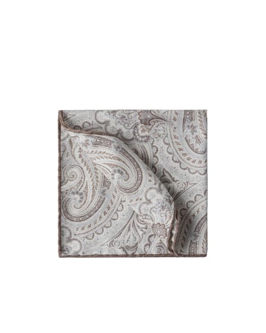 Brunello Cucinelli Gray Paisley-Printed Finished Edge Pocket Square for men
