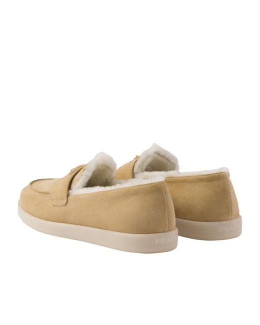 Prada Natural Triangle-Logo Slip-On Loafers