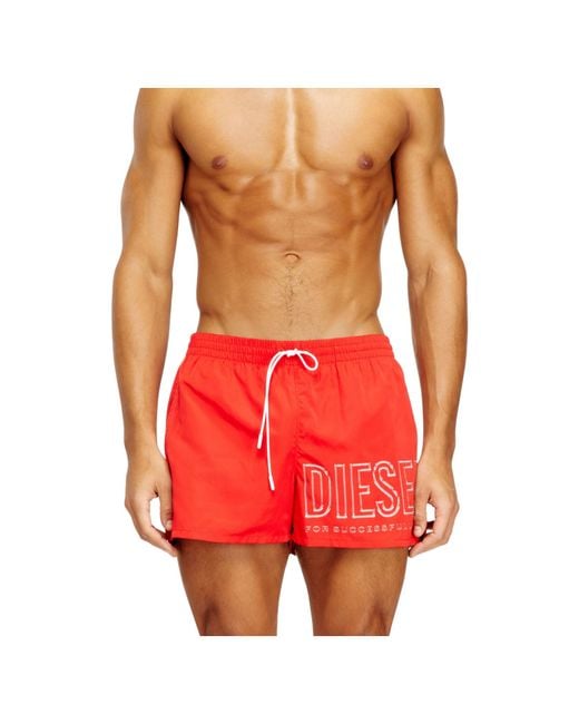 DIESEL Red Logo Swim Shorts for men