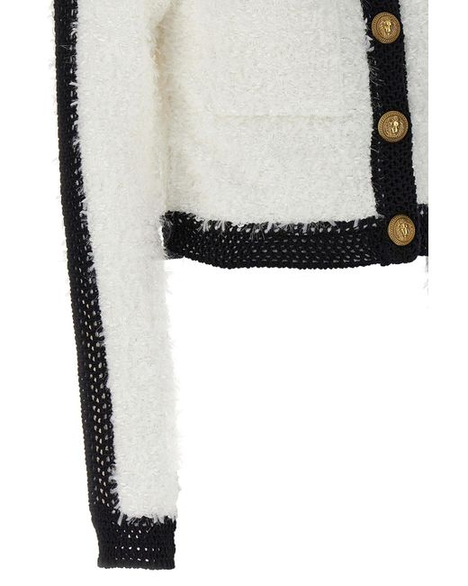 Balmain White Buttoned Cropped Tweed Jacket