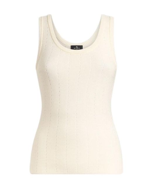 Etro Natural Hood And Punched Detailed Knit Vest Top