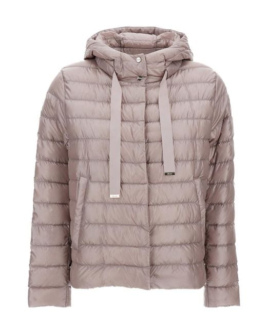 Herno Gray Quilted Hooded Drawstring Puffer Jacket