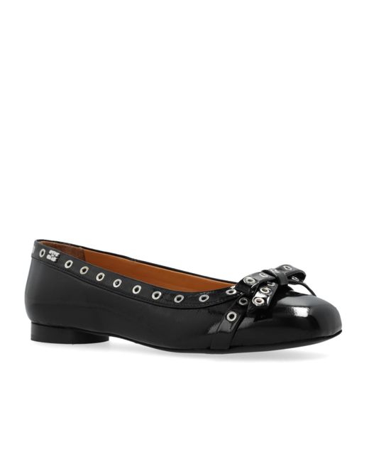 Ganni Black Eyelet Bow Ballerinas