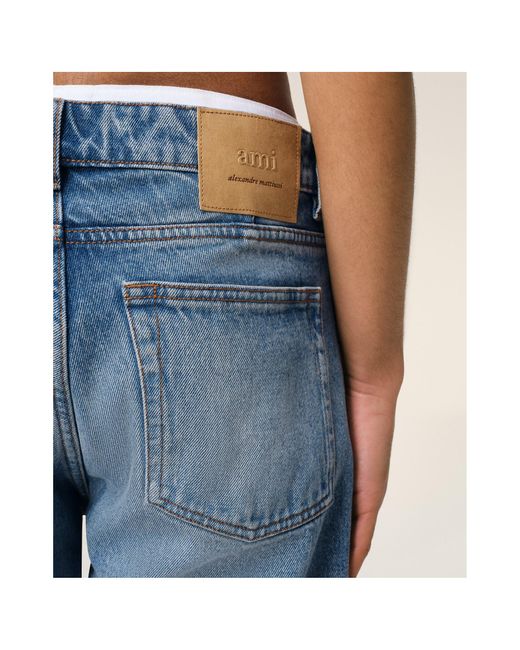 AMI Blue Logo Patch Classic Fit Jeans for men