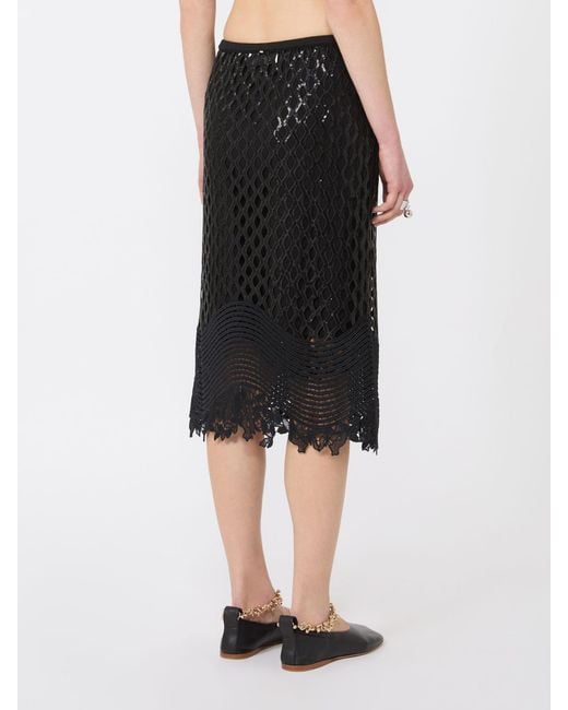 Sportmax Black Sequin-Embellished Open-Knit Skirt
