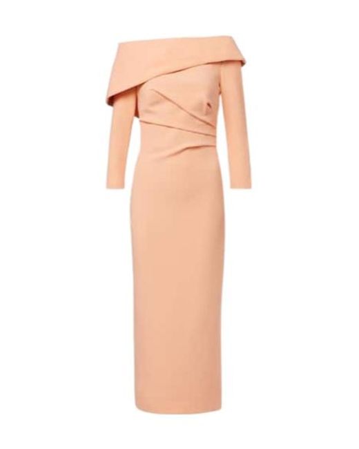 Safiyaa Pink Off-The-Shoulder Crepe Midi Dress