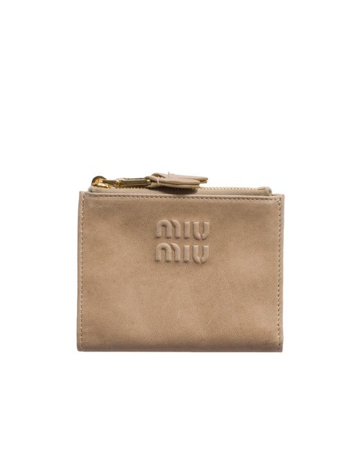 Miu Miu Natural Logo Embossed Zipped Wallet