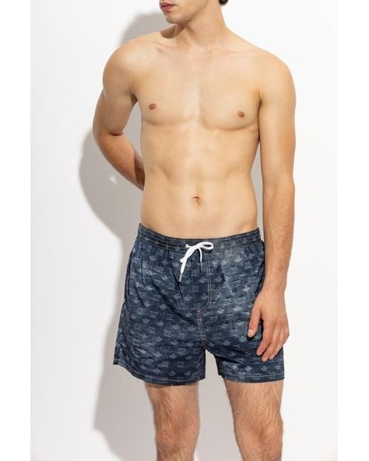DSquared² Blue Printed Swim Trunks for men