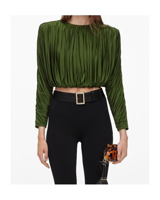 Self-Portrait Green Jersey Gathered Top