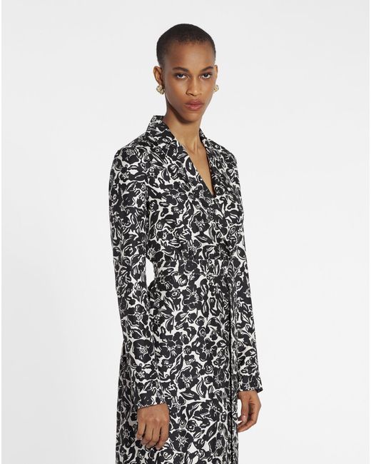 Lanvin White Floral Printed Long-Sleeved Dress