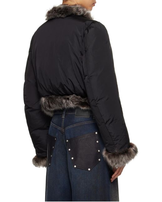 Alexander Wang Black Fur Trim Cardigan Puffer Coat