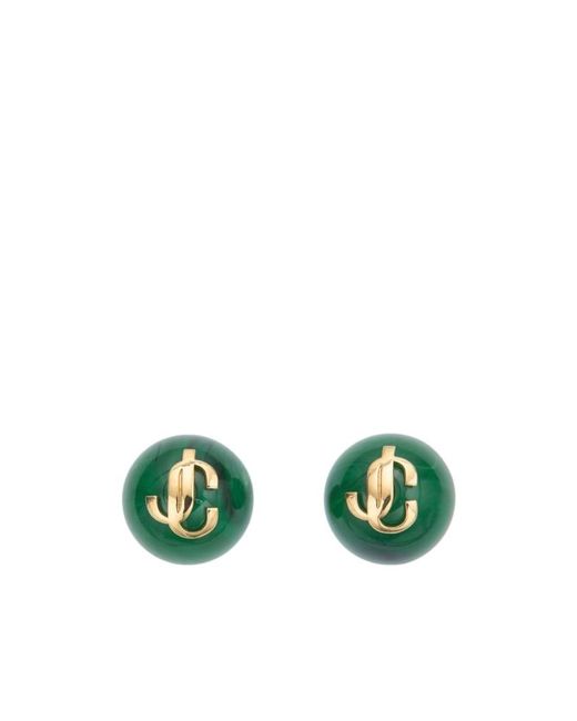 Jimmy Choo Green Beaded Logo Stud Earrings