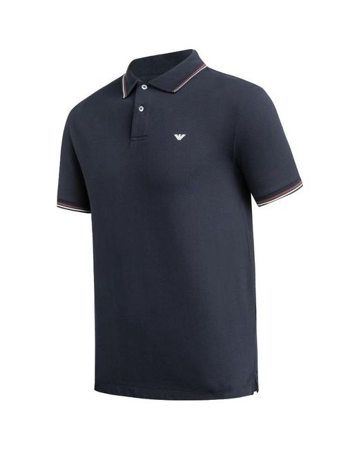 Emporio Armani Blue Logo Printed Short Sleeved Polo Shirt for men