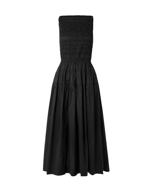 Doen Black Pleated Organic Cotton-Poplin Midi Dress