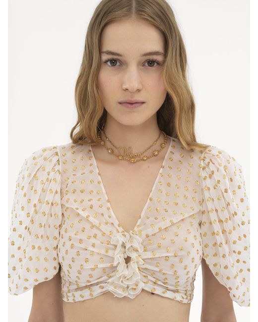 Chloé Natural Chloé Ruched Jacquard Cropped Top