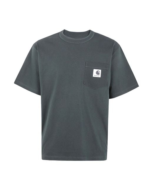 Sacai Gray X Carhartt Wip Logo Patch Crewneck T-Shirt for men