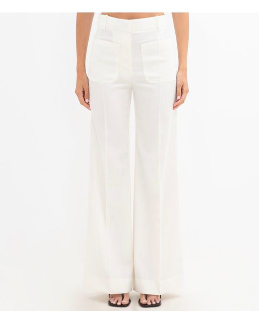 Victoria Beckham White Alina Patch-Pocket Wool Trousers