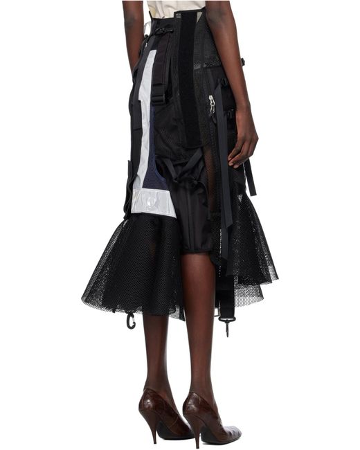 Junya Watanabe Black Multi Fabrics Mix Midi Skirt