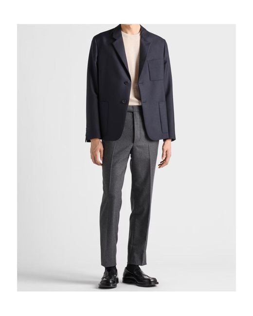 Prada Blue Single-Breasted Wool And Mohair Jacket for men