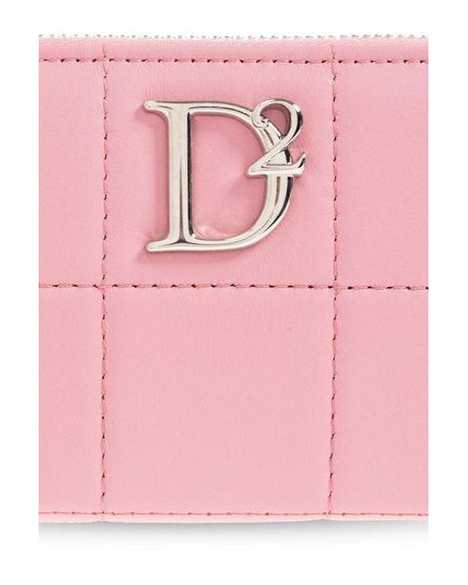 DSquared² Pink Logo Plaque Zip-Around Quilted Wallet