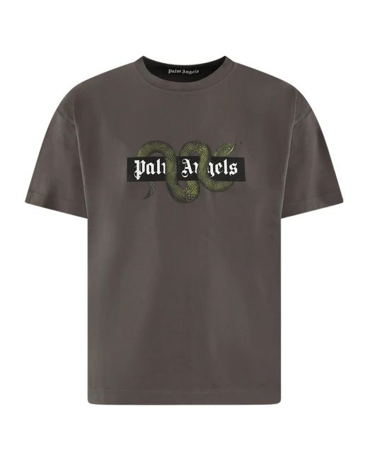 Palm Angels Gray Logo Printed Crewneck T-Shirt for men