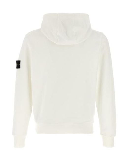 Stone Island White Compass Patch Drawstring Hoodie for men