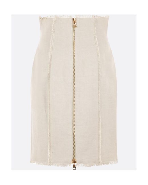 Balmain White High-Waist Button-Detailed Midi Skirt