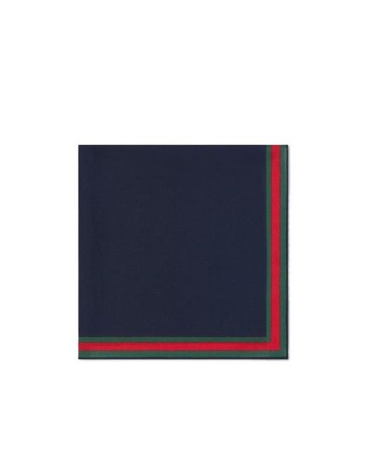 Gucci Blue Cotton Silk Pocket Square With Web for men