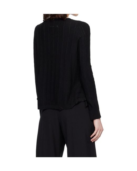 MM6 by Maison Margiela Black Ribbed Crewneck Sweater
