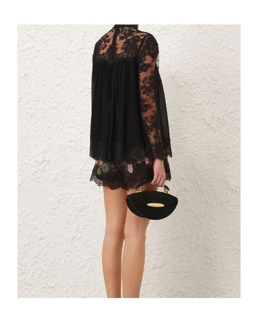Zimmermann Black Lace-Panel High-Neck Top
