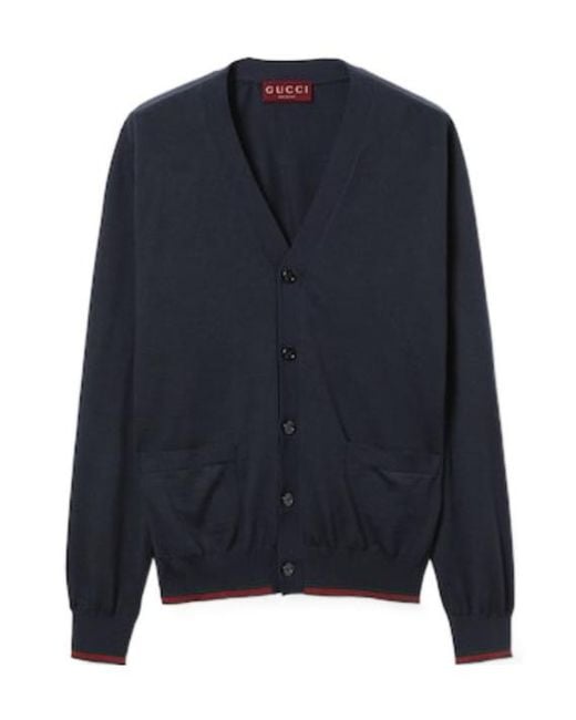 Gucci Blue Button-Up Knit Cardigan for men