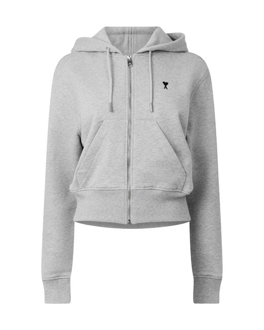 AMI Gray Cropped Fullzip Hooded Sweatshirt