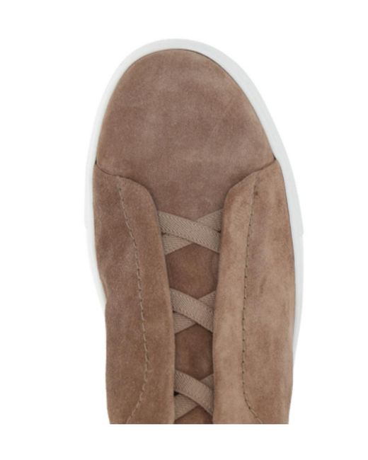 Zegna Brown Triple Stitch Slip-On Sneakers for men