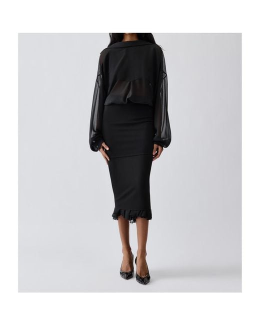 Jacquemus Black Siroco Ruched Sheer-Panel Midi Dress