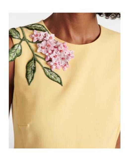 Oscar de la Renta Metallic Floral-Applique Wool-Blend Midi Dress