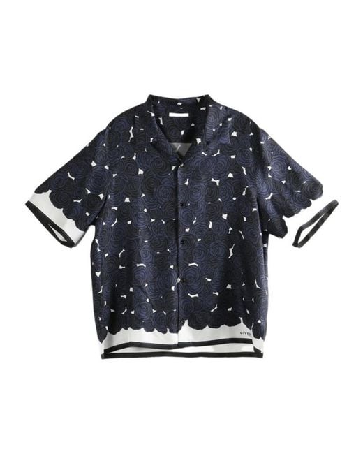 Givenchy Blue All-Over Rose Printed Bowling Shirt for men