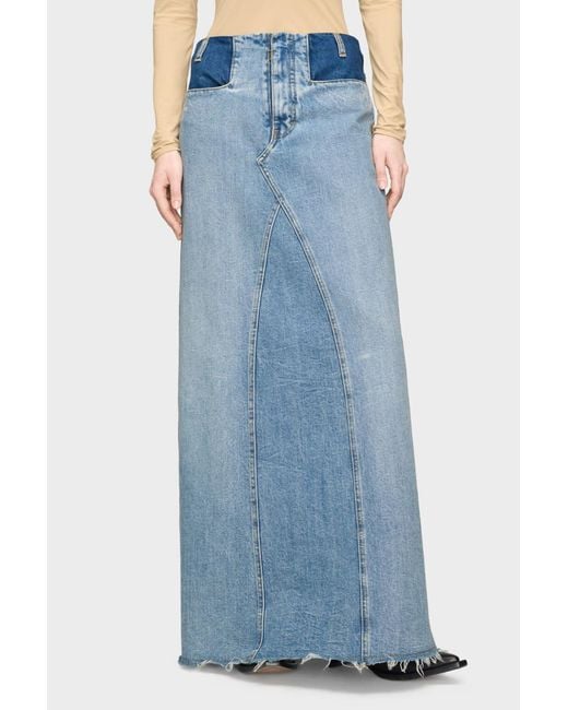 Maison Margiela Blue Two-Tone Denim Maxi Skirt