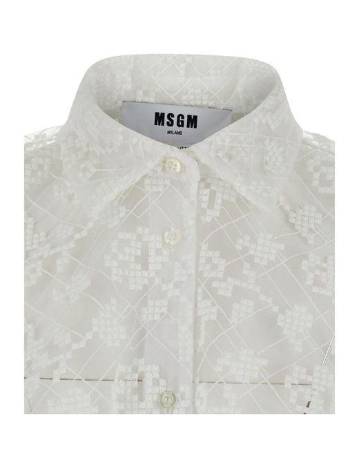 MSGM White Sheer Embroidered Shirt