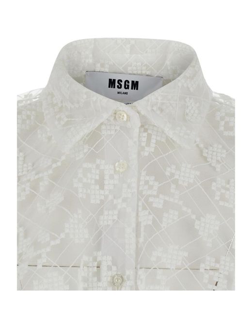 MSGM White Sheer Embroidered Shirt