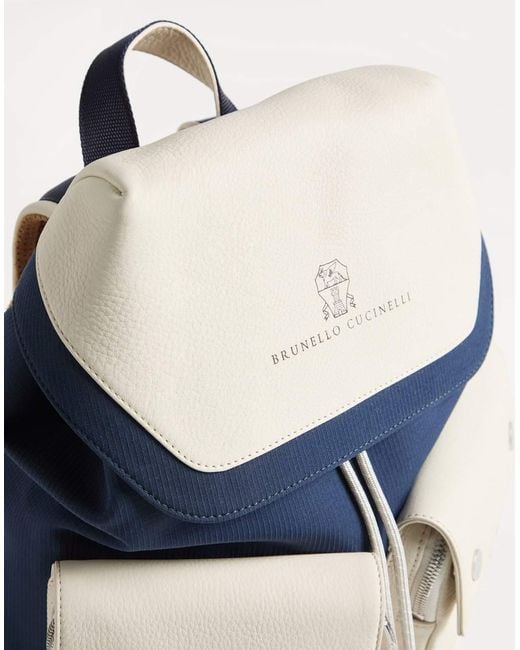 Brunello Cucinelli Blue Double-Pocket Drawstring Backpack